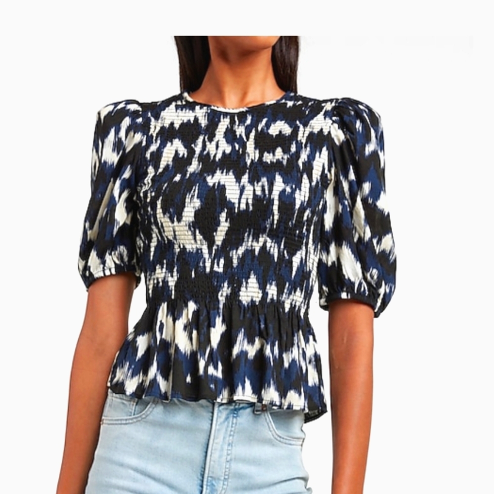 Express printed puff sleeve peplum top NWT
